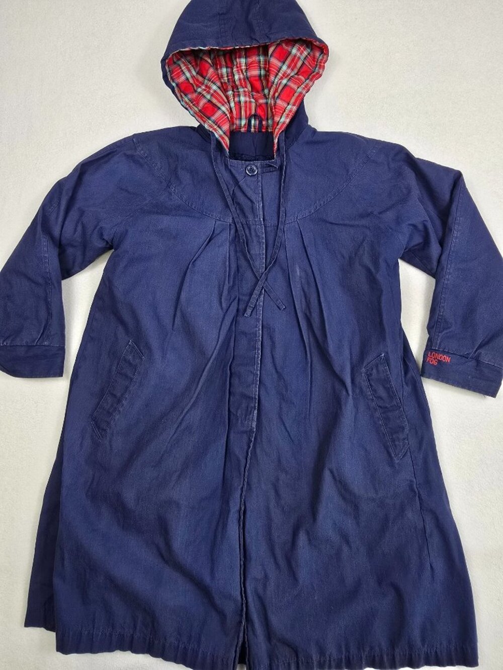 London Fog Girls 10 Hooded Navy Blue Coat Faux Fur Interior FLAWED